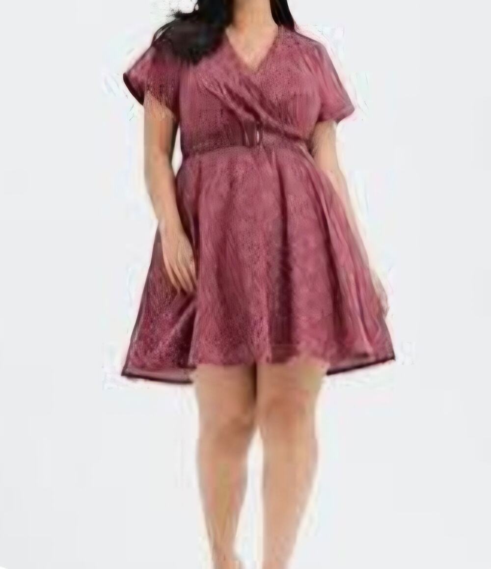 Torrid Retro Chic Burgundy Surplice Wrap Mini Dress Starburst Print Size 12